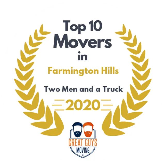 Top 10 Movers in Farmington Hills, MI 2020 award