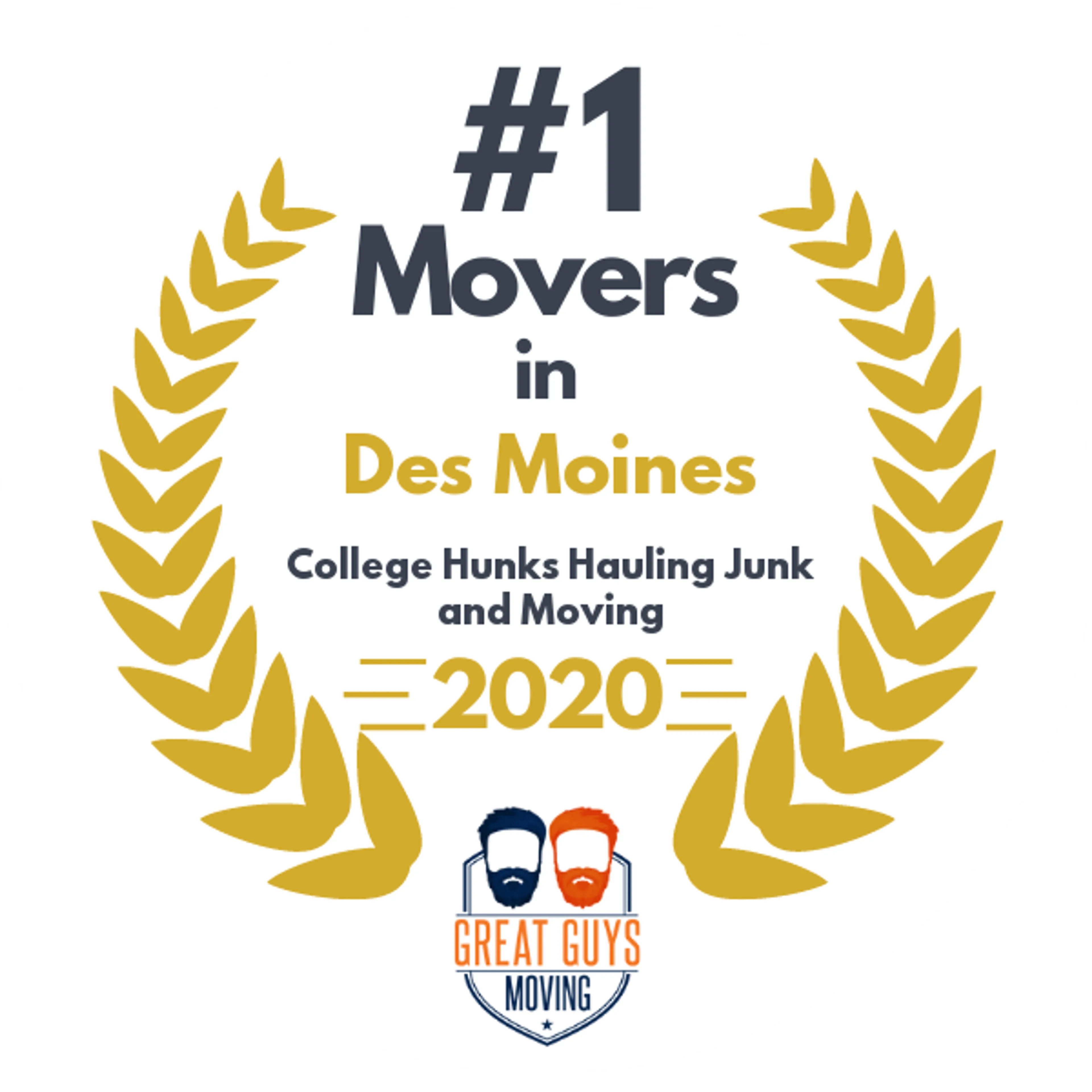 #1 Ranked Movers in Des Moines, IA 2020 award