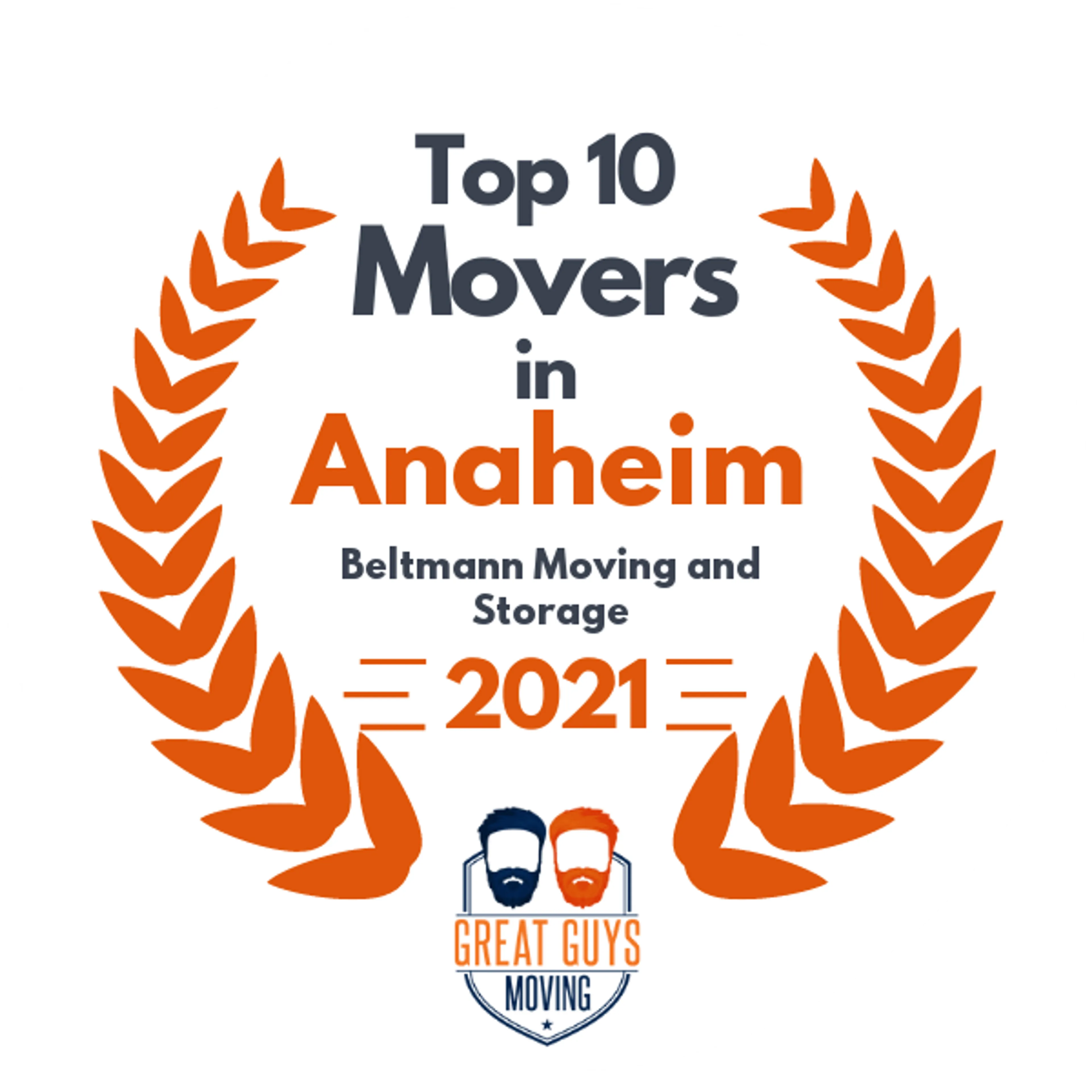 Top 10 Movers in Anaheim, CA 2021 award