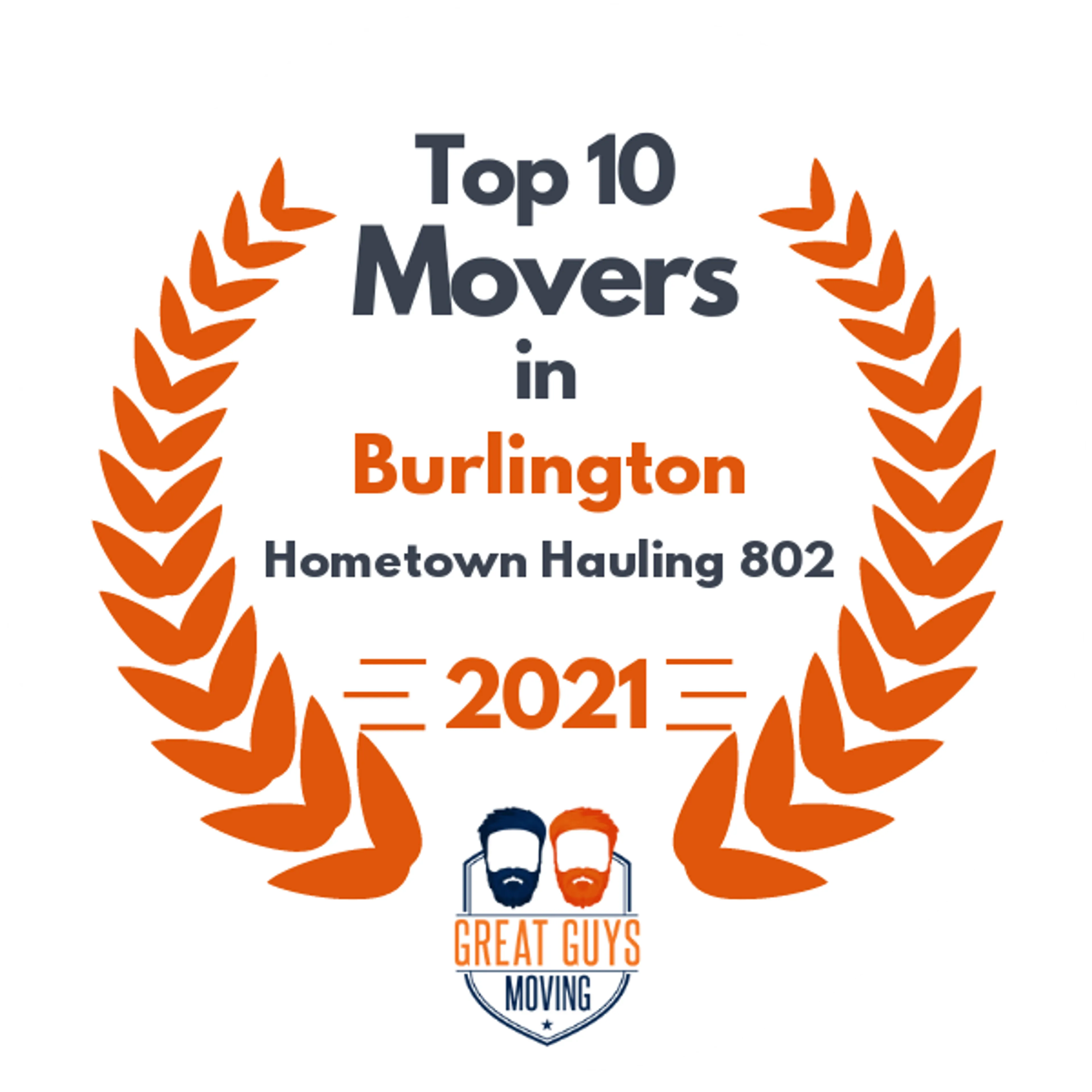 Top 10 Movers in Burlington, VT 2021 award