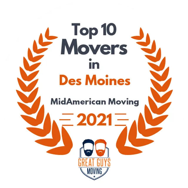 Top 10 Movers in Des Moines, IA 2021 award