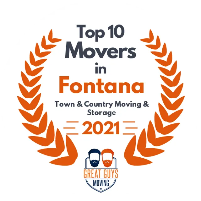 Top 10 Movers in Fontana, CA 2021 award