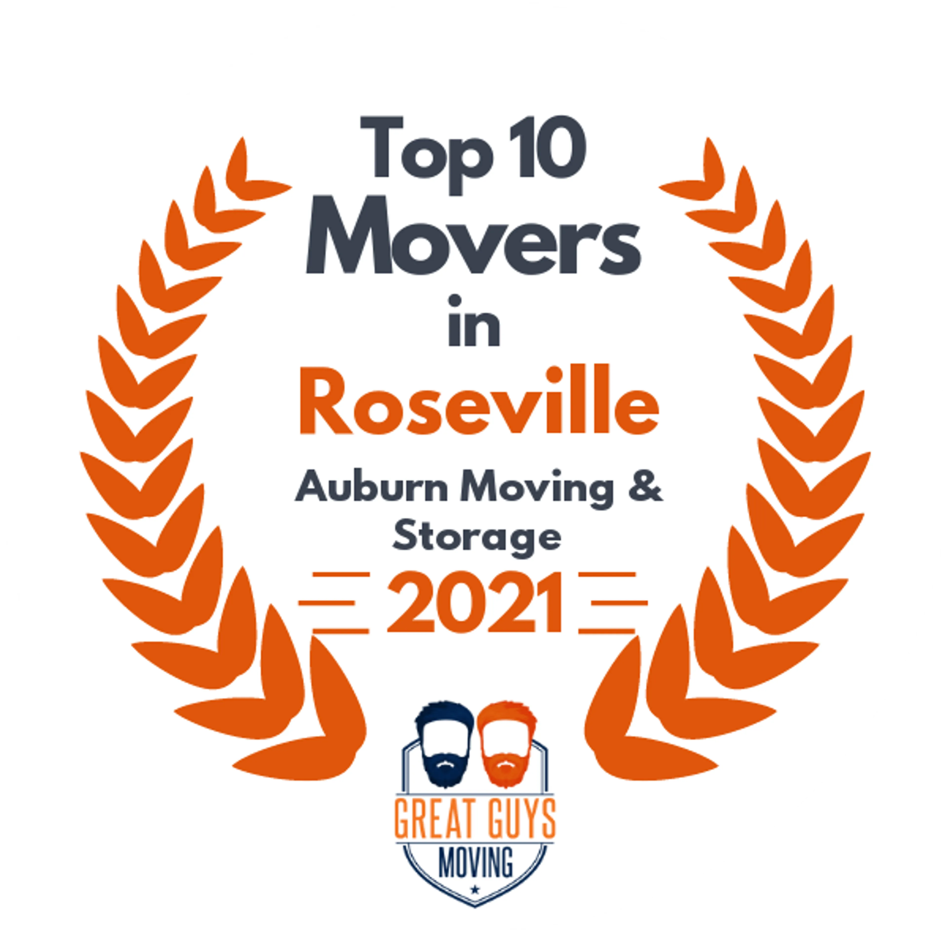 Top 10 Movers in Roseville, CA 2021 award