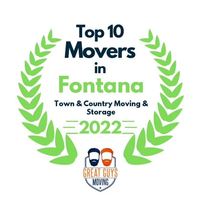 Top 10 Movers in Fontana, CA 2022 award