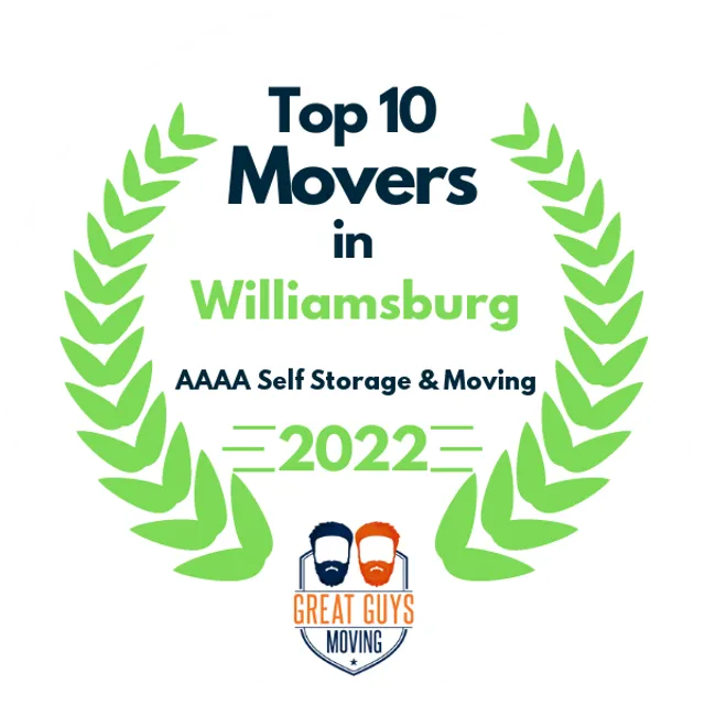 Top 10 Movers in Williamsburg, VA 2022 award